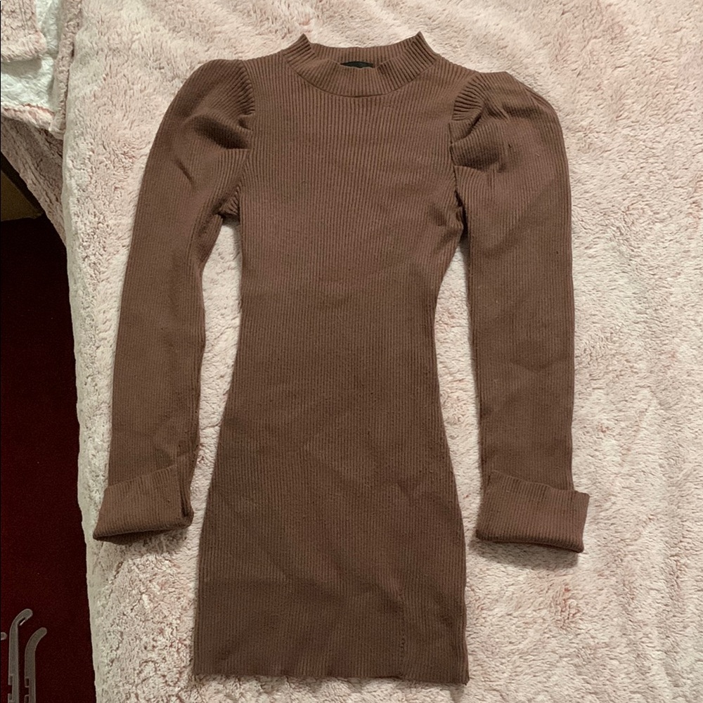 SHEIN Elegant Brown Ribbed Knit Dress size M
